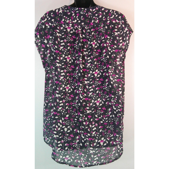 fun2fun Women's XXL Short Sleeve Navy Floral Blouse V-Neck pleated front - Picture 3 of 7